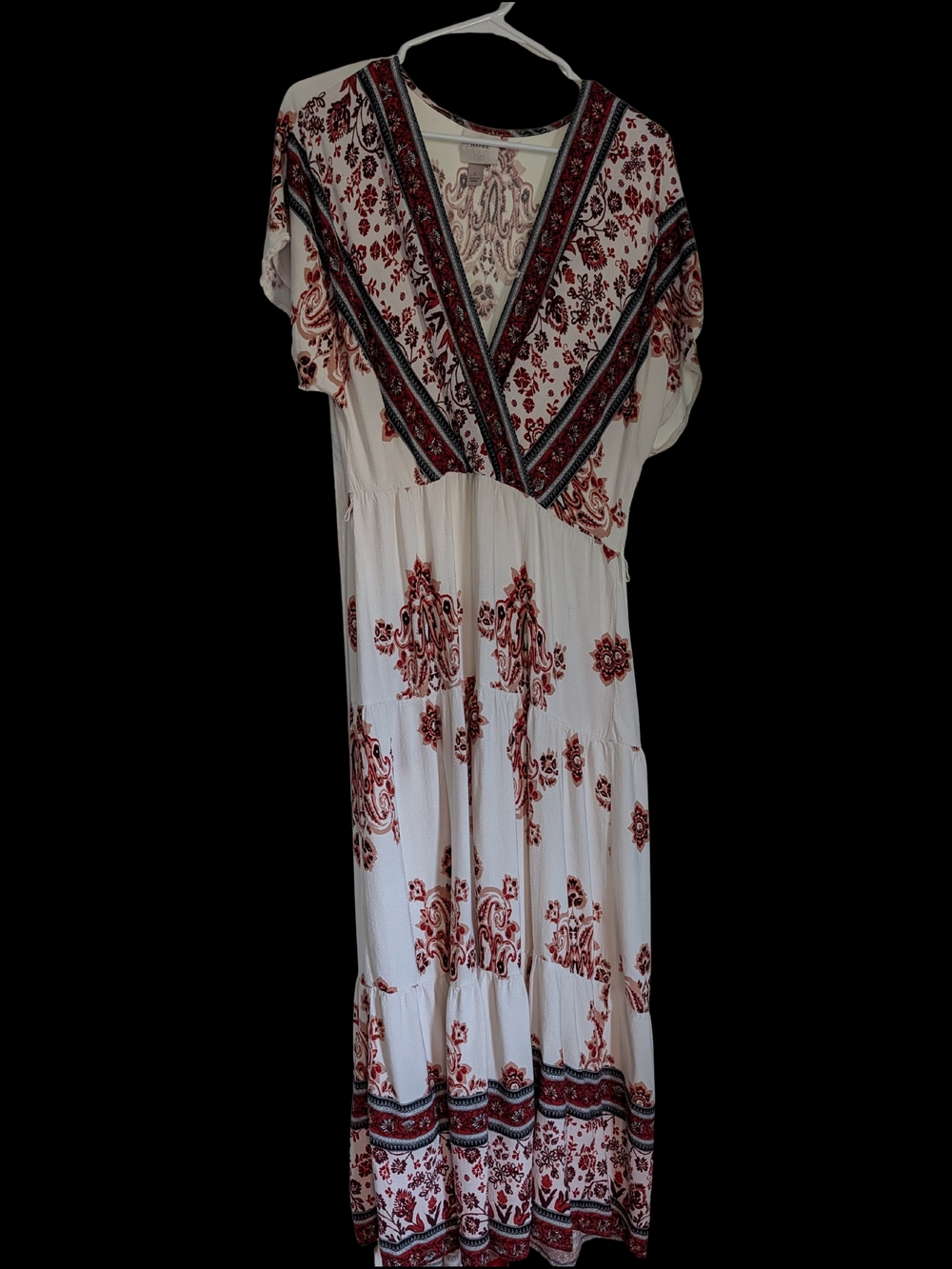 Knox Rose White Maxi Dress with Red and Black Paisley Print